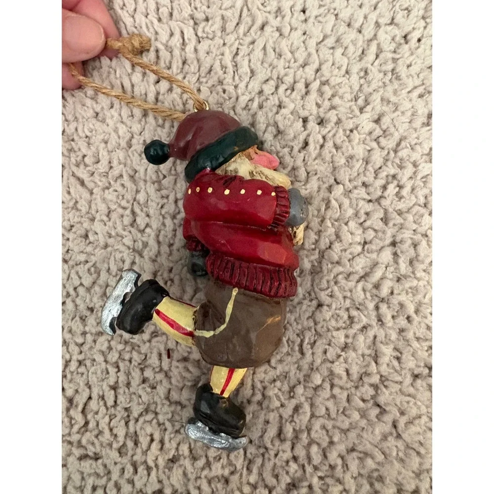 Vintage 2001 BIC Ice Skating Santa Christmas Ornament Red Sweater Folk Art